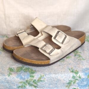 Birkenstock Arizona Soft Footbed Suede Leather 'Oyster Tonal' mens 11